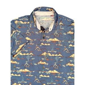 Hawke & Co Performance Golf Polo Mens Large Blue Desert Cactus Print Southwest